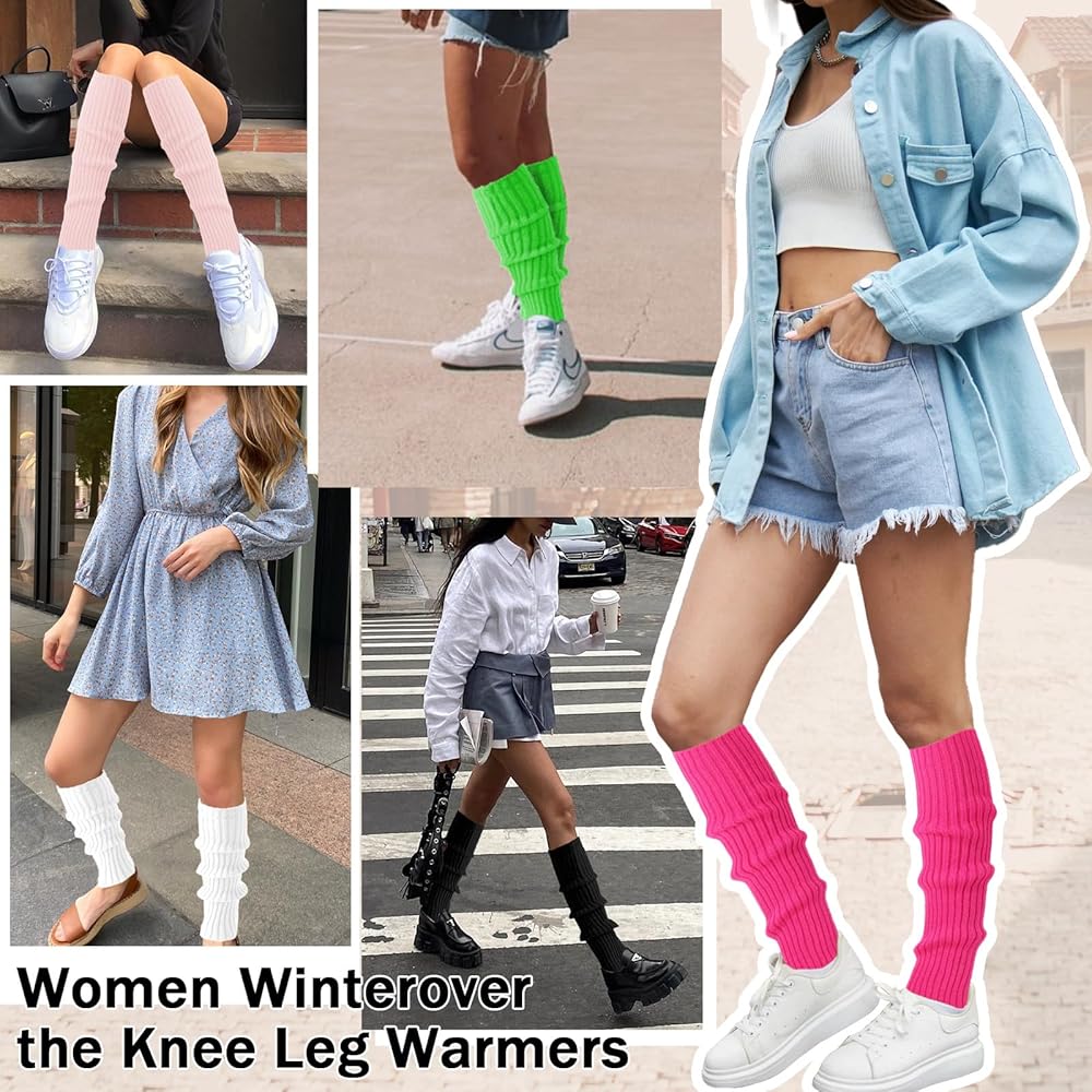 Neon Pintuck Leg Warmers (B×N) Leg Warmers for Women 80s Accessories Stylish Neon Socks